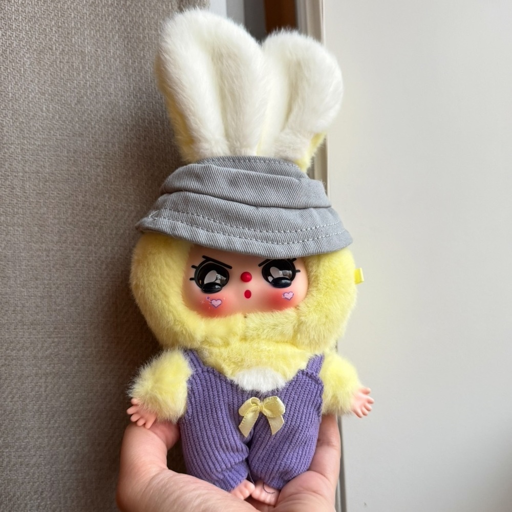 Baby three Macaron bunny with rare special crying eyes, hat+overalls